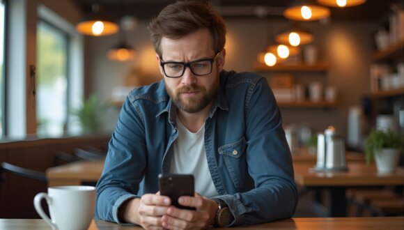 En mann bruker gratis WiFi på flyplass – trygg bruk av offentlig nettverk